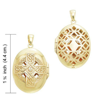 Celtic Cross Gold Vermeil Plate Aroma Locket VPD1414 - Jewelry